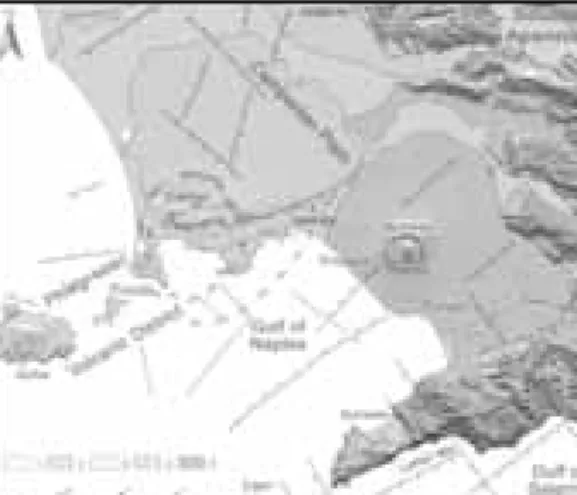 Figure 2 - Geological sketch map of the Neapolitan  area. 1) Quaternary and active terrigenous sediments; 2)  Somma-Vesuvius volcanics; 3) Phlegraean District  vol-canics; 4) Pliocene and Miocene terrigenous sediments; 