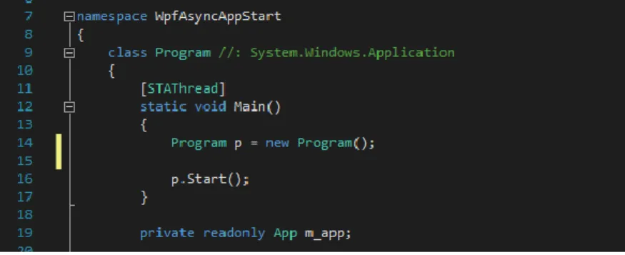 Figure 2 The Equivalent Windows Presentation Foundation Startup Code static class Program