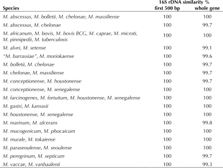 Table 1. Mycobacterium species sharing identical 16S rDNA sequences. 