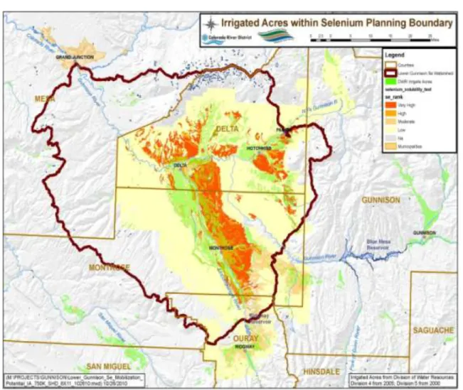 Figure 2.  Primary selenium source areas in Gunnison Basin with potential to load    selenium rated from very high to low