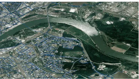 Fig. 7.  The 3D model of Bratislava and surroundings with water pipes.  