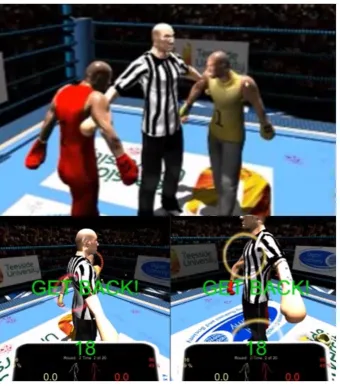 Figure 3. The three visual outputs communicating instructions and actual game play to the users.