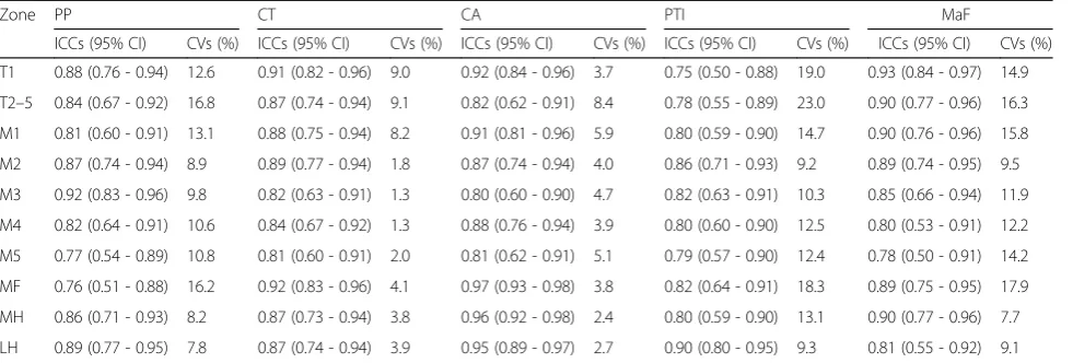 Table 2 Regional inter-session ICCs and CVs for plantar loading measures