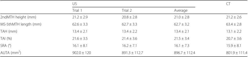 Table 2 US and CT measurement