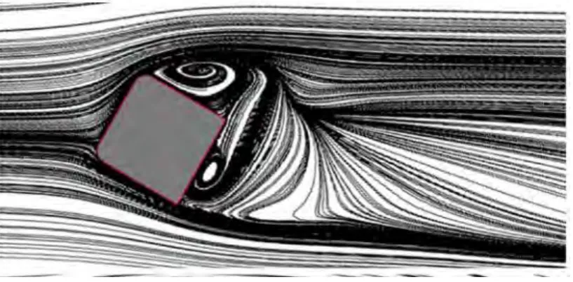 Figure 2.2.2 Streamline of Air Flow across a 30º Yawed Cube (Xingsi and Siniša, 