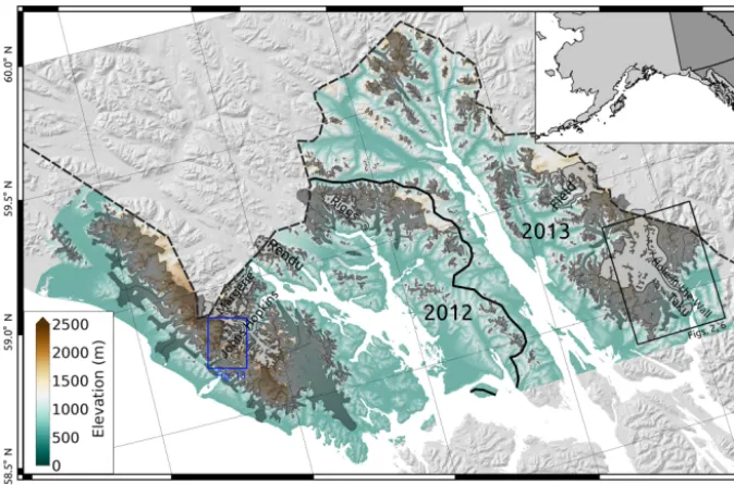 Figure 1. Study area in southeast Alaska, USA. IfSAR DEMs are displayed on top of SRTM hillshade