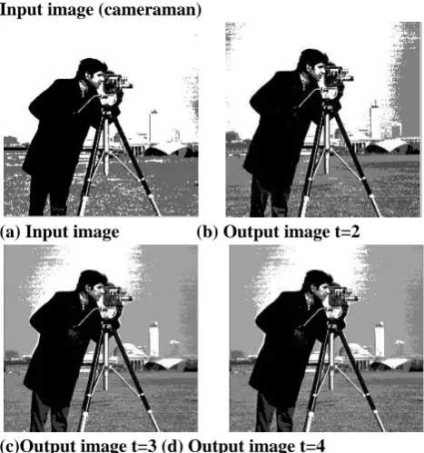 Fig. 1 Input and output images for various threshold level t=2, 3 and 4  