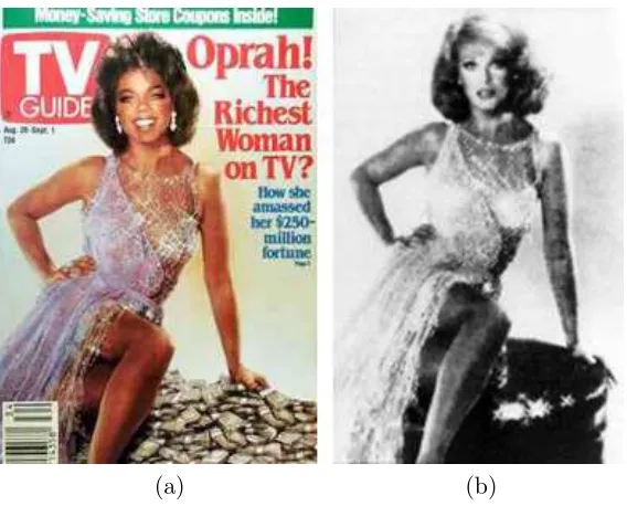 Figure 5.3: 1989: the cover of a TV magazine picturing the American TV host Oprah Winfrey(a) was created by splicing her head and Ann-Margret’s body (b).