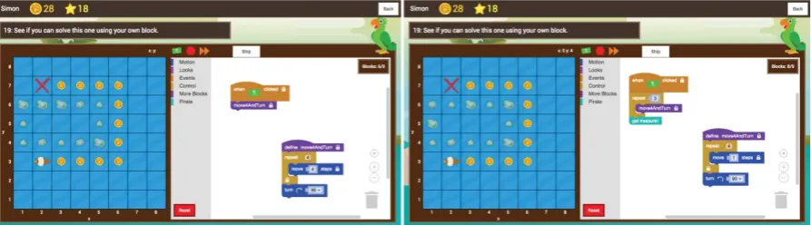 Figure 5: Debugging-first program (left) and a correct solution (right) for a level 