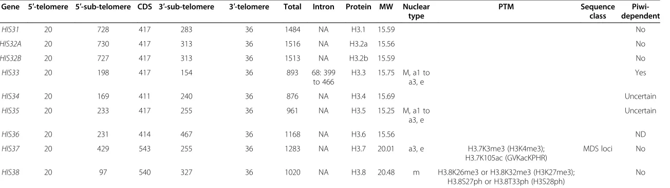 Table 1 Features of Stylonychia H3 variants