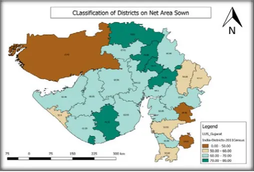 Figure 3.  Classification of districts on net area sown in GIS 