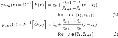 Fig. 1. Approximate piecewise linear Gaussian anamorphosis transformation (thick blue curve), remapping the deciles ˜xk of a 200-memberrandom sample of the Gamma distribution �(k,θ) (top histogram) on the Gaussian deciles zk (right histogram), as compared to the exacttransformation (in red) transforming the exact �(k,θ) (red curve superposed to the top histogram) into N(0,1) (red curve superposed to theleft histogram).