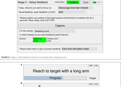 FIGURE 8 | “Stage 5 – Setup feedback” window for the example activity “Sweeping coins.”