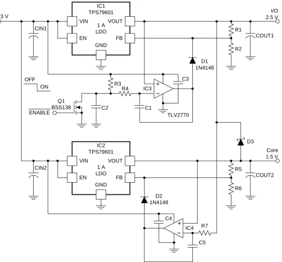 Fig. 12. Simultaneous sequencing with capacitor-programmable slew rate circuit. 