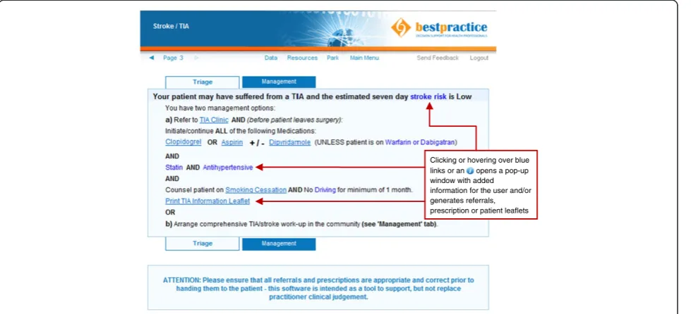 Figure 2 Sample Outcome Page for a low-risk patient with typical TIA symptoms.