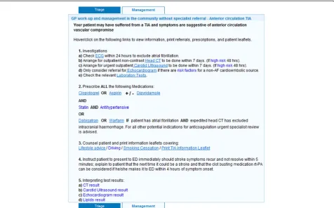 Figure 3 Sample ‘comprehensive TIA/stroke work-up in the community’ instructions for low-risk TIA patient with typical anteriorcirculation symptoms.
