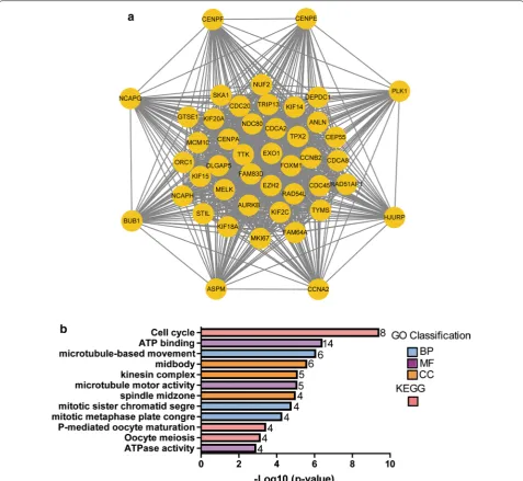 Fig. 4 The module identified in the PPI network of the DEGs. a A significant module selected from the PPI network