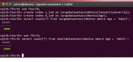 Figure 4 Sample screenshot showing accuracy count of small and large dataset operations on Cassandra 