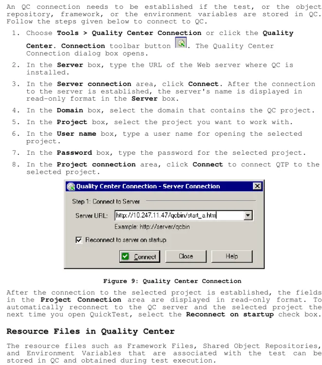 Figure 9: Quality Center Connection 