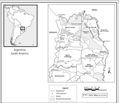 Fig. 1 Map of the study region and picadas where interviews were conducted