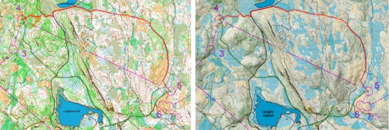 Figure 6: Orienteering map with and without analytical hillshade. From WOC 2010 made by Emap  However,  this  may  invoke some problems if the  map is going to  be rotated