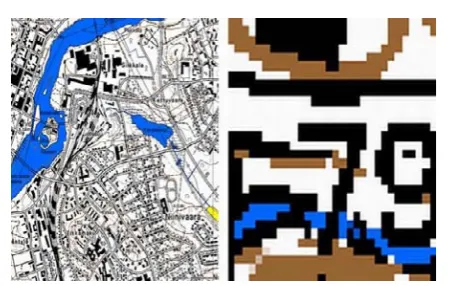 Figure. 1. Example of color map image: full size (left) 1024 2 1024 pixels and (right) 100 2 100 part