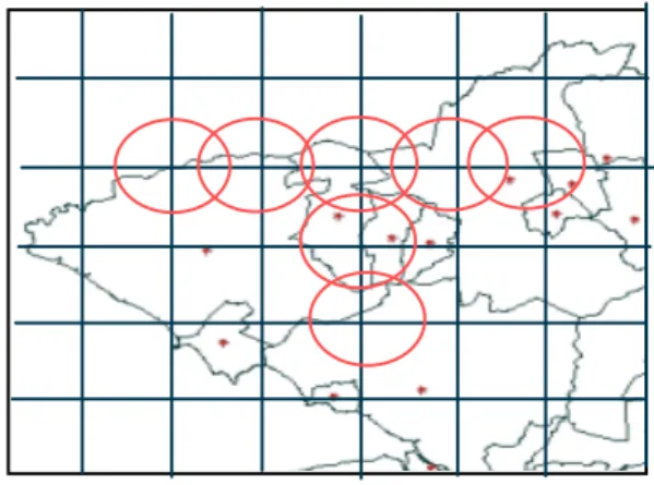Figure 1 – Two steps in the GAM algorithm – left, initial step with smaller circles;