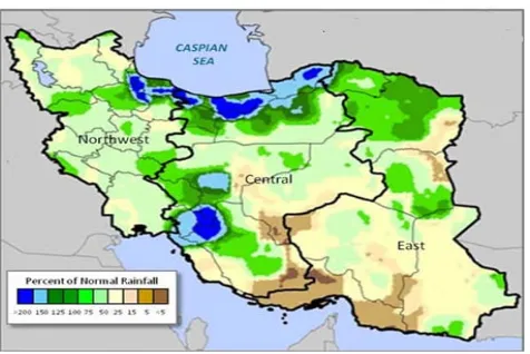 Figure. 15 the map of average rainfall in Iran (Amiri and Eslamian, 2010) 