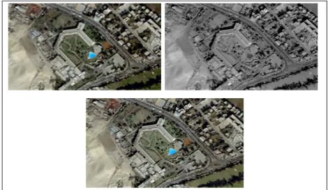 Figure. 2: Experimental Test Images over the Pyramid Area of Egypt in 2002. Quickbird Data MS and Quickbird PAN, Image Fused Resulted By SF Algorithm.