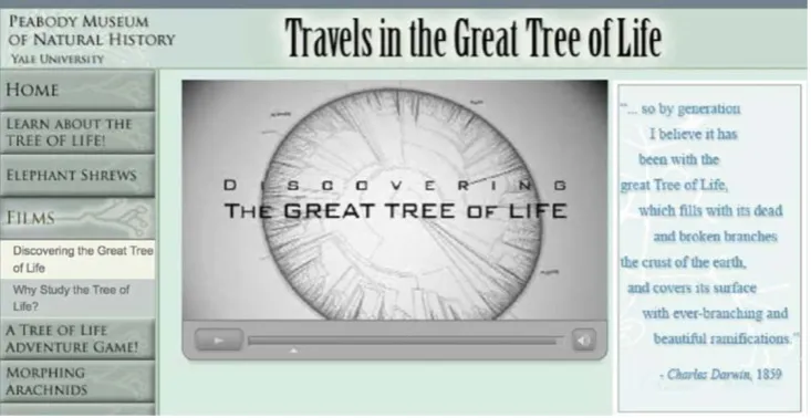 Fig. 1 Screenshot ofing the Great Tree of LifeRather than providing a preac-tivity lecture, we have foundthat students (both high schooland college level) respond wellto this video in terms of thepercentage of students focusedon the lesson content and reten- Discover- video.tion of phylogenetic concepts