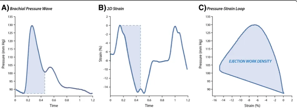 Fig. 1 Non-Invasive Assessment of the LV Ejection Work Densitymyocardial work index was calculated as the area of the pressure-strain loop during LV ejection (filled area in panel