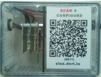 Figure 3. Example for a sensor and its QR code. The QR when scanned returns a URL for the tasks associated with the sensor.