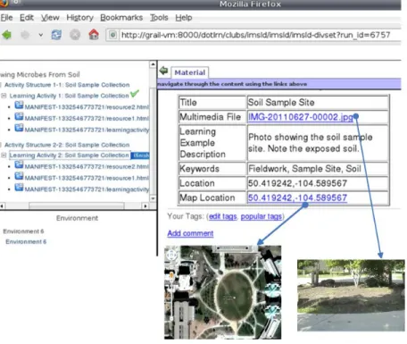 Figure 6.  A MAAIMS authored learning design in an LMS.  An authentic learning  example and the location it was captured are accessible via hyperlink