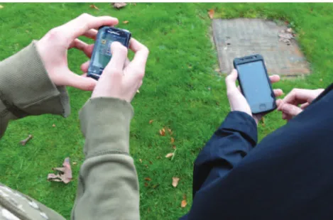 Figure 3: A student accessing iGeology (left) and a student uploading a file to Dropbox (right) while conducting fieldwork.