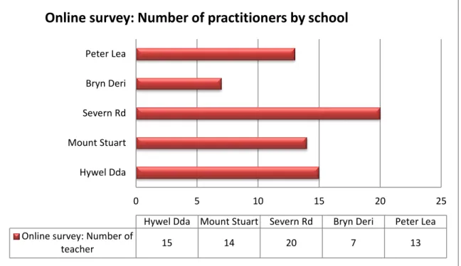 Figure 3.4 Teacher survey: Number of practitioners from each school 