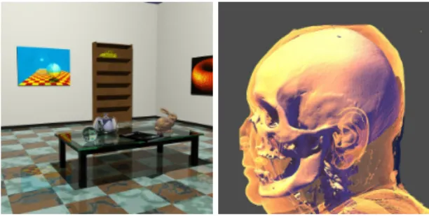 Figure 2: Two examples from the Utah Interactive Ray Trac- Trac-ing System. Left: A typical ray-traced scenes with  paramet-ric patches, shadows and reflections