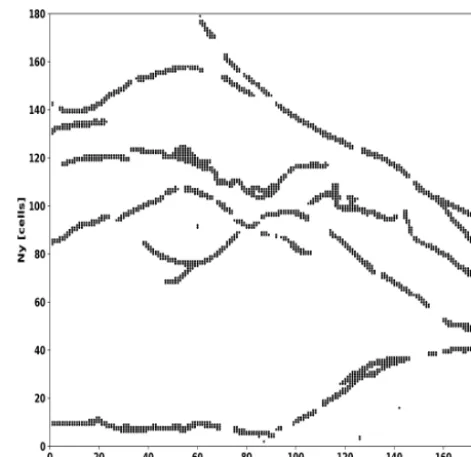 Figure 1. Map (azimuthal view) of the Northridge fault system. Itis digitalized to include in our computing domain where each pixelof the map corresponds to a cell (x,y) in our array.