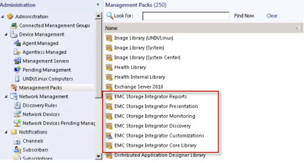 Figure 4. ESI Management Packs in SCOM  