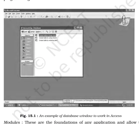 Fig. 15.1 : An example of database window to work in Access