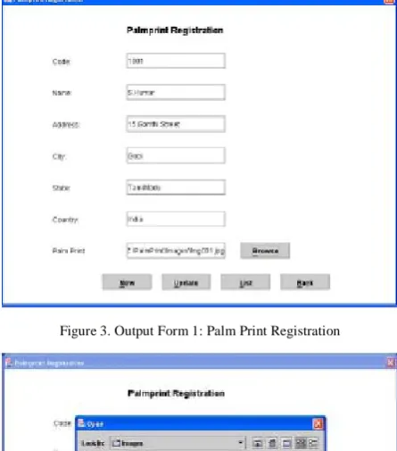 Figure 3. Output Form 1: Palm Print Registration 