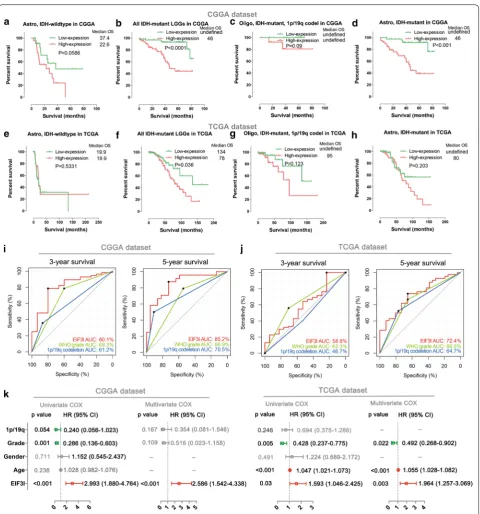 Fig. 4 Prognostic value of eIF3i expression in stratified LGG, especially in IDH‑mutant LGG