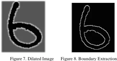 Figure 11 “Fig.11 a & b” A 4-connected object and its boundary;(  c & d) Obtaining the chain code from the object in (a & b) 