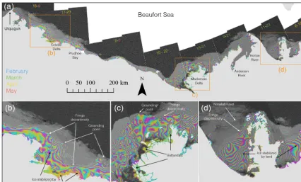 Figure 4. (a) Sentinel-1 interferograms derived from image pairs acquired over the Beaufort Sea between March and May 2017