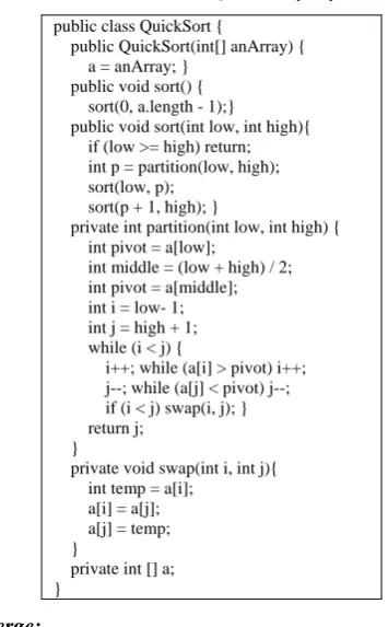 Table VI.  Main Java code of Quick sort by Cay Horstmann. 