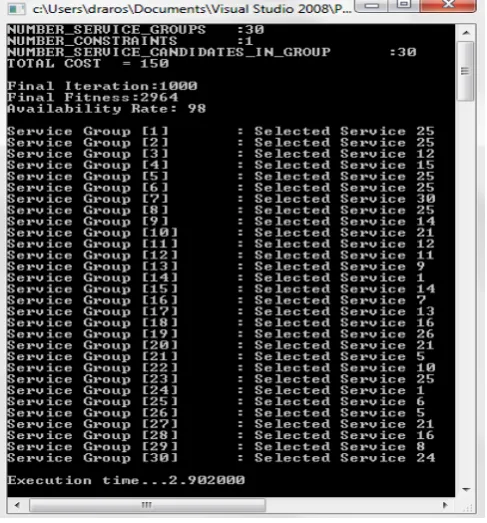Figure 1 Screen Shot of Service Selection Algorithm  