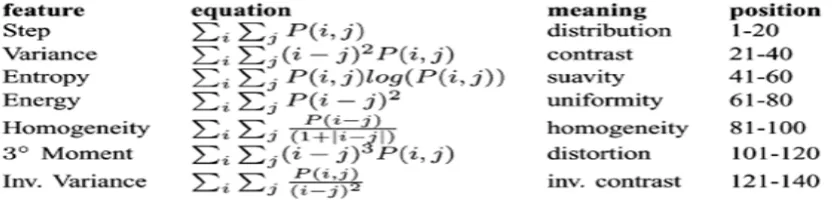 Table 1.1 Gray-Level Texture Features And Their Positions In The Feature Vector 