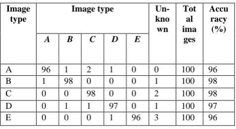 Table II.  Average classification rates for each of the five flake forms. 