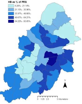 Figure 2.7: Housing Benefit claimants as percentage of households renting from a private landlord, 