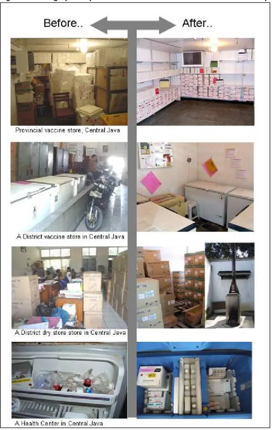 Figure 7. Photographs of provincial and district stores before and after the project. 
