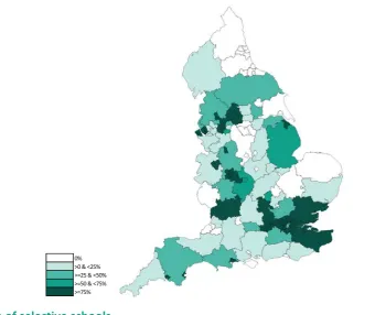 Figure 2.4: The proportion of areas within each local authority that are within a reasonable travel distance of a selective school27  